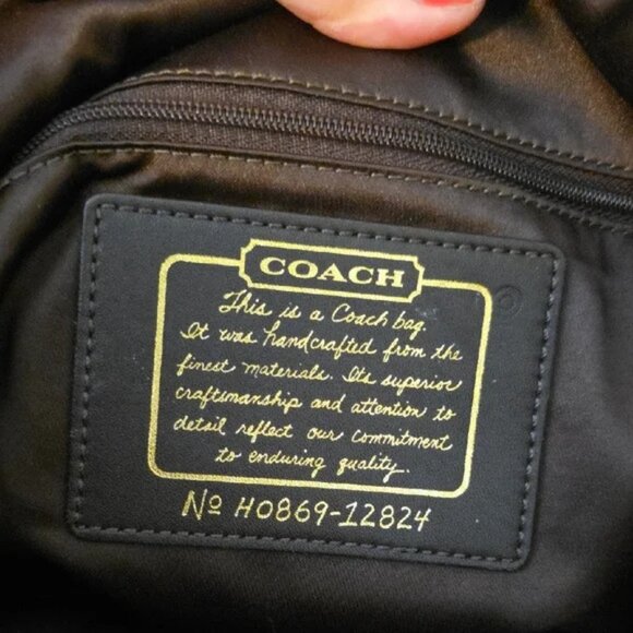 Coach Signature Stripe Tote Bag Khaki / Mahogany Brown 👜 Pre-Owned - Picture 7 of 8